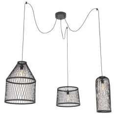 QAZQA Ländliche Außenhängelampe aus schwarzem Rattan, 3-flammig – Calamus