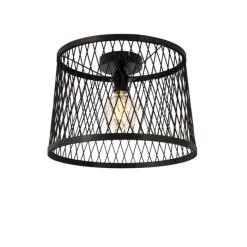 QAZQA Ländliche Deckenleuchte aus schwarzem Rattan 40 cm IP44 - Calamus