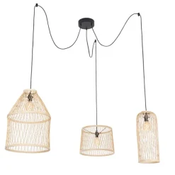 QAZQA Ländliche Hängelampe für den Außenbereich, Rattan, 3-flammig – Calamus