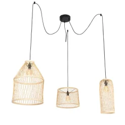 QAZQA Ländliche Hängelampe für den Außenbereich, Rattan, 3-flammig – Calamus