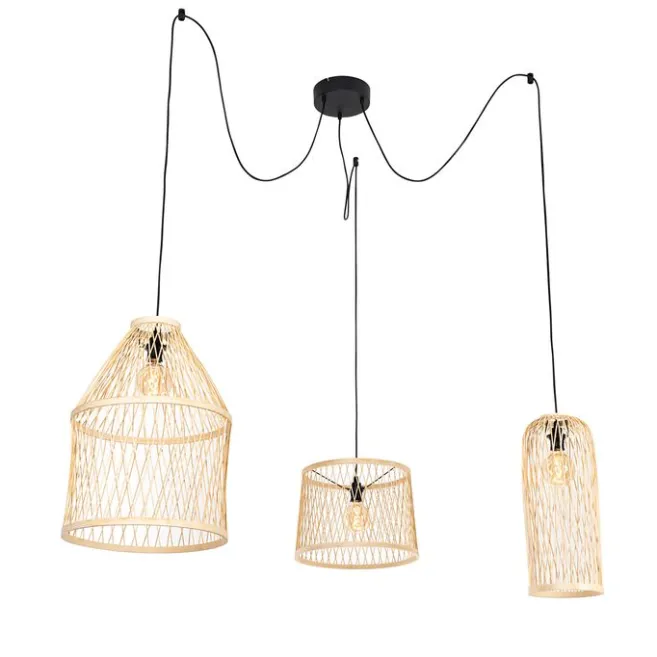 QAZQA Ländliche Hängelampe für den Außenbereich, Rattan, 3-flammig – Calamus