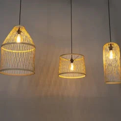 QAZQA Ländliche Hängelampe für den Außenbereich, Rattan, 3-flammig – Calamus