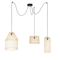 QAZQA Ländliche Hängelampe für den Außenbereich, Rattan, 3-flammig – Calamus