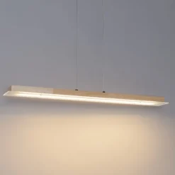QAZQA Ländliche Hängelampe Holz inkl. LED mit Touchdimmer - Platin