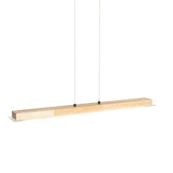 QAZQA Ländliche Hängelampe Holz inkl. LED mit Touchdimmer - Platin