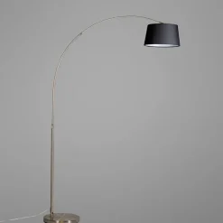 QAZQA Moderne Bogenlampe aus Stahl mit schwarzem Stoffschirm - Arc Basic