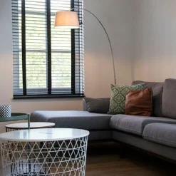 QAZQA Moderne Bogenlampe aus Stahl mit weißem Stoffschirm - Arc Basic