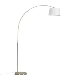 QAZQA Moderne Bogenlampe aus Stahl mit weißem Stoffschirm - Arc Basic