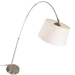 QAZQA Moderne Bogenlampe aus Stahl mit weißem Stoffschirm - Arc Basic
