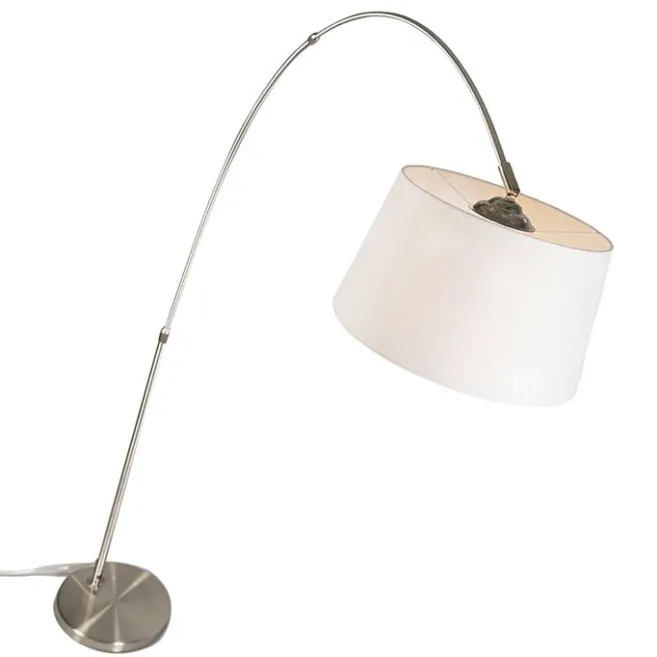 QAZQA Moderne Bogenlampe aus Stahl mit weißem Stoffschirm - Arc Basic