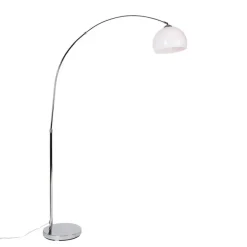 QAZQA Moderne Bogenlampe Chrom mit weißem Schirm - Arc Basic