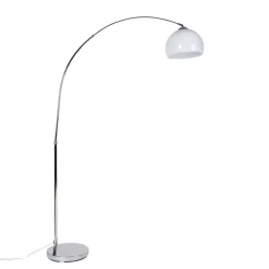 QAZQA Moderne Bogenlampe Chrom mit weißem Schirm - Arc Basic