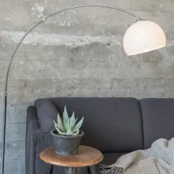 QAZQA Moderne Bogenlampe Chrom mit weißem Schirm - Arc Basic