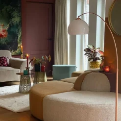 QAZQA Moderne Bogenlampe Kupfer mit weißem Schirm - Arc Basic