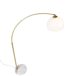 QAZQA Moderne Bogenlampe Messing mit weißem Schirm - Arc Basic