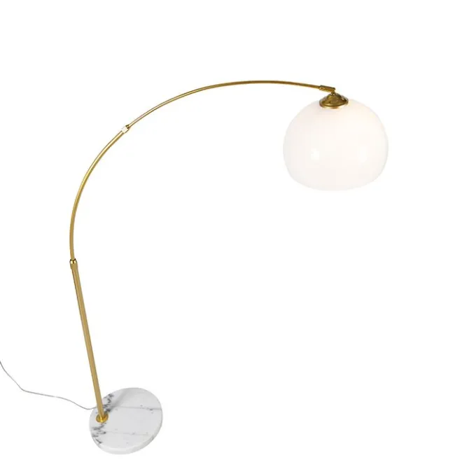 QAZQA Moderne Bogenlampe Messing mit weißem Schirm - Arc Basic