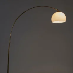 QAZQA Moderne Bogenlampe Messing mit weißem Schirm - Arc Basic