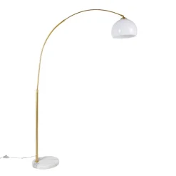 QAZQA Moderne Bogenlampe Messing mit weißem Schirm - Arc Basic