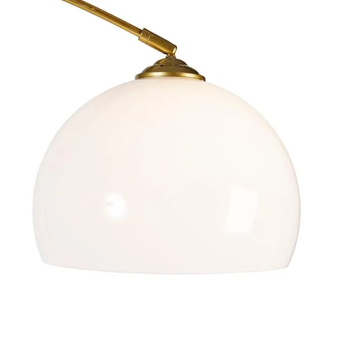 QAZQA Moderne Bogenlampe Messing mit weißem Schirm - Arc Basic