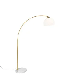 QAZQA Moderne Bogenlampe Messing mit weißem Schirm - Arc Basic