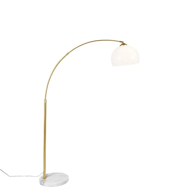 QAZQA Moderne Bogenlampe Messing mit weißem Schirm - Arc Basic