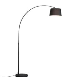 QAZQA Moderne Bogenlampe schwarz mit schwarzem Stoffschirm - Arc Basic