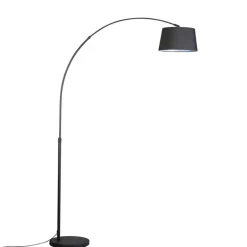 QAZQA Moderne Bogenlampe schwarz mit schwarzem Stoffschirm - Arc Basic