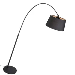 QAZQA Moderne Bogenlampe schwarz mit schwarzem Stoffschirm - Arc Basic