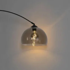 QAZQA Moderne Bogenlampe schwarz mit Rauchglas - Arc