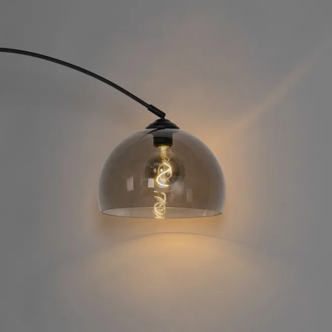 QAZQA Moderne Bogenlampe schwarz mit Rauchglas - Arc