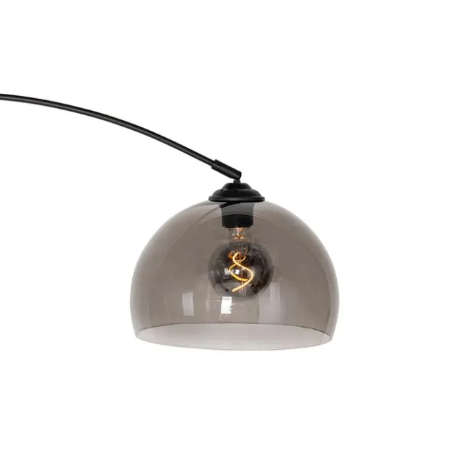 QAZQA Moderne Bogenlampe schwarz mit Rauchglas - Arc
