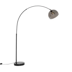 QAZQA Moderne Bogenlampe schwarz mit Rauchglas - Arc