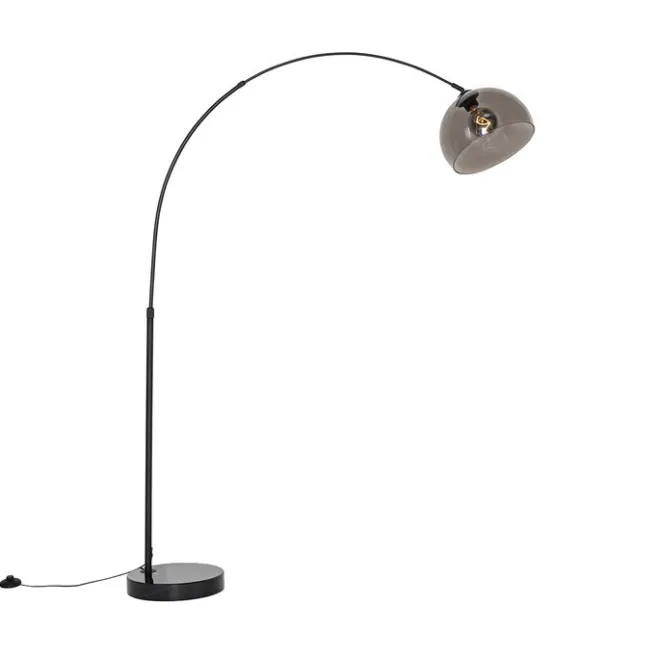 QAZQA Moderne Bogenlampe schwarz mit Rauchglas - Arc