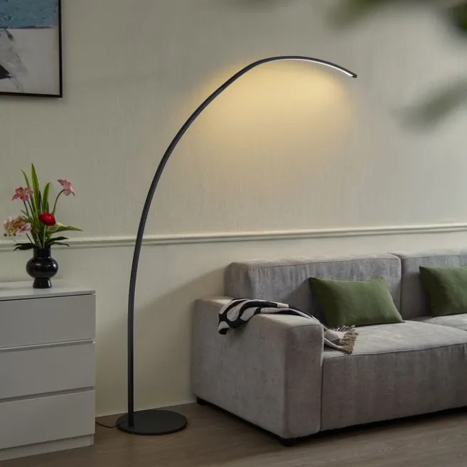 QAZQA Moderne Bogenlampe schwarz inkl. LED mit Touch-Dimmer - Arlow