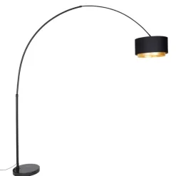 QAZQA Moderne Bogenlampe schwarz mit Duo-Schirm schwarz mit gold - XXL