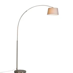 QAZQA Moderne Bogenlampe Stahl mit grauem Stoffschirm - Arc Basic