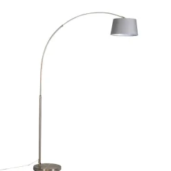 QAZQA Moderne Bogenlampe Stahl mit grauem Stoffschirm - Arc Basic