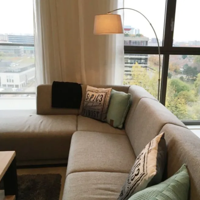 QAZQA Moderne Bogenlampe Stahl mit grauem Stoffschirm - Arc Basic