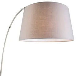 QAZQA Moderne Bogenlampe Stahl mit grauem Stoffschirm - Arc Basic