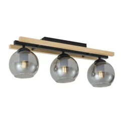 QAZQA Moderne Deckenleuchte schwarz mit Holz und Rauchglas 3-flammig - Aleks