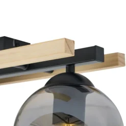 QAZQA Moderne Deckenleuchte schwarz mit Holz und Rauchglas 3-flammig - Aleks