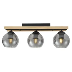 QAZQA Moderne Deckenleuchte schwarz mit Holz und Rauchglas 3-flammig - Aleks