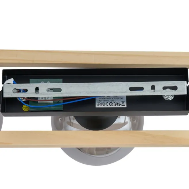 QAZQA Moderne Deckenleuchte schwarz mit Holz und Rauchglas 3-flammig - Aleks