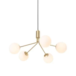 QAZQA Moderne Hängelampe Gold mit Opalglas 5-flammig - Coby