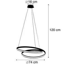QAZQA Moderne Hängelampe schwarz 74 cm inkl. LED - Rowan