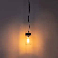 QAZQA Moderne Hängelampe Schwarz mit Glas IP44 - Jarra