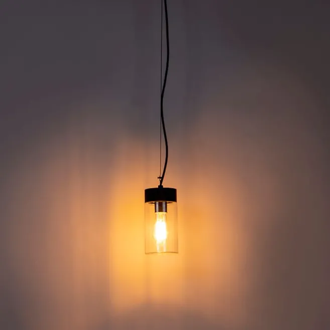 QAZQA Moderne Hängelampe Schwarz mit Glas IP44 - Jarra
