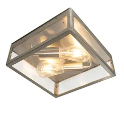 QAZQA Moderne quadratische Außendeckenleuchte stahl zweiflammig - Rotterdam