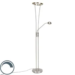 QAZQA Moderne Stehleuchte Stahl und Glas inkl. LED mit Lesearm - Divine