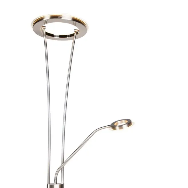 QAZQA Moderne Stehleuchte Stahl und Glas inkl. LED mit Lesearm - Divine